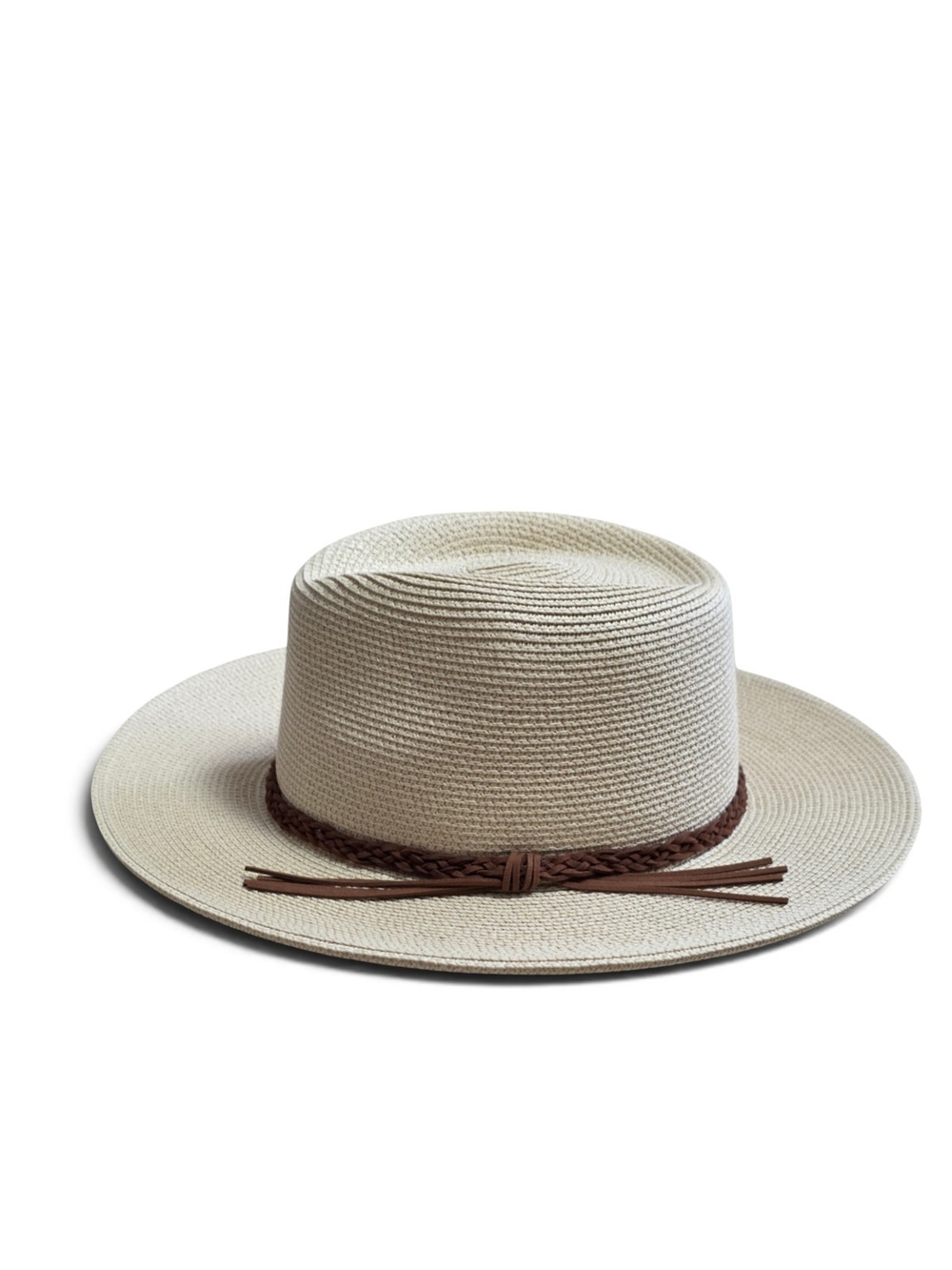 Nwt, Furtalk Wide Brim Straw Sun Hat with Brown Trim - Picture 3 of 6